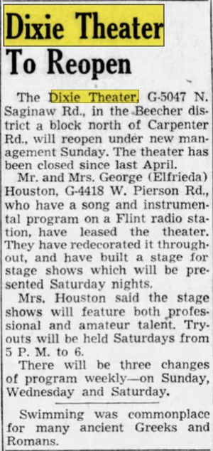 Dixie Theatre - Aug 22 1952 Article (newer photo)